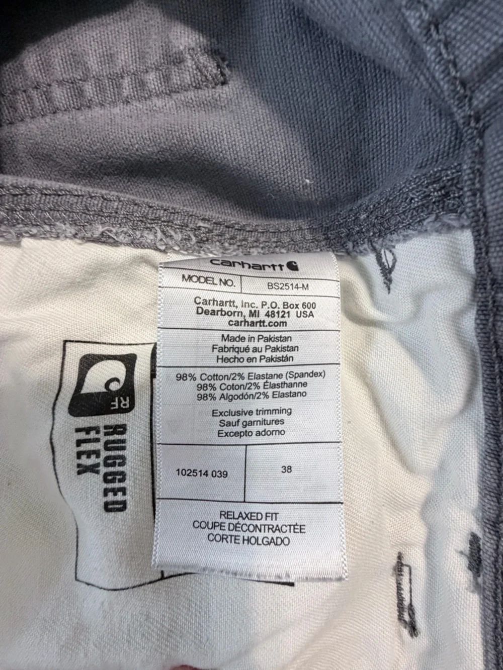 CARHART Rugged Flex Relaxed Fit Work Shorts Gray Men’s Size 38 Utility - Picture 6 of 7